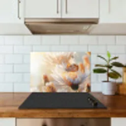 Vlinder - Bloem - Oranje keuken achterwand spatscherm klein -sfeer2