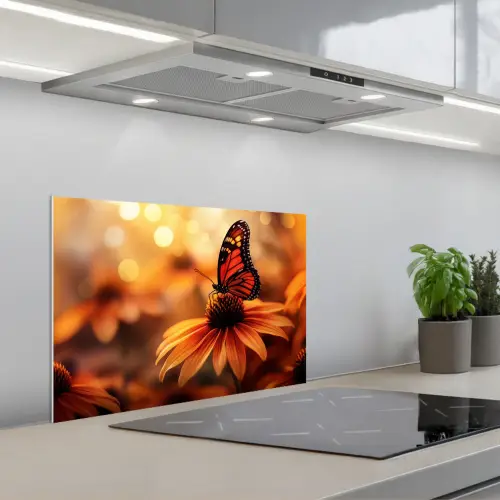 Vlinder - Bloemen - Oranje keuken achterwand spatscherm klein -3d_schuin