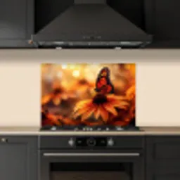 Vlinder - Bloemen - Oranje keuken achterwand spatscherm klein -sfeer1
