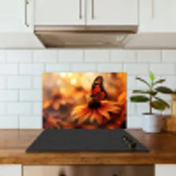 Vlinder - Bloemen - Oranje keuken achterwand spatscherm klein -sfeer2