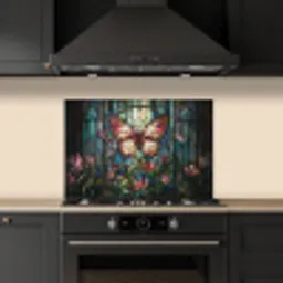 Vlinder - Roze - Bloemen - Bladeren keuken achterwand spatscherm klein -sfeer1