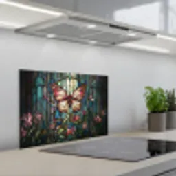 Vlinder - Roze - Bloemen - Bladeren keuken achterwand spatscherm klein -3d_schuin