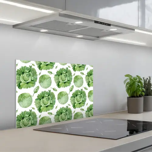 Kool - Bladgroen - Wit - Patroon keuken achterwand spatscherm klein 900 -3d_schuin