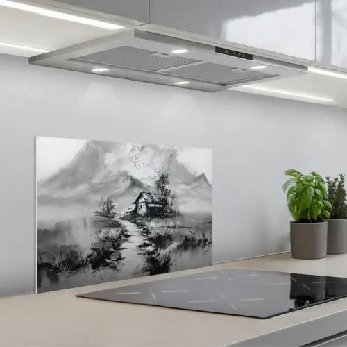 Hut - Grijs - Bergen - Mistig keuken achterwand spatscherm klein -3d_schuin