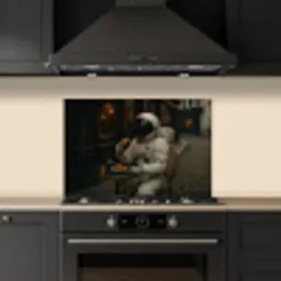 Café - Croissant - Koffie - Astronaut keuken achterwand spatscherm klein -sfeer1