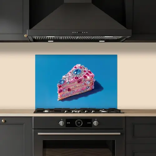 Taart - Edelstenen - Glitters - Roze keuken achterwand spatscherm klein -sfeer1