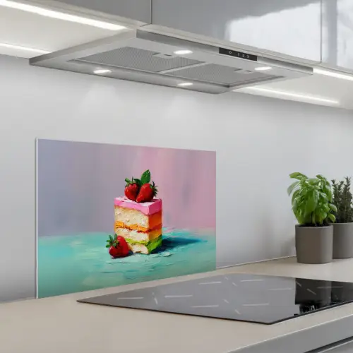 Taartje - Aardbeien - Glazuur - Kleurrijk keuken achterwand spatscherm klein -3d_schuin