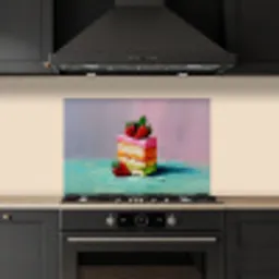 Taartje - Aardbeien - Glazuur - Kleurrijk keuken achterwand spatscherm klein -sfeer1