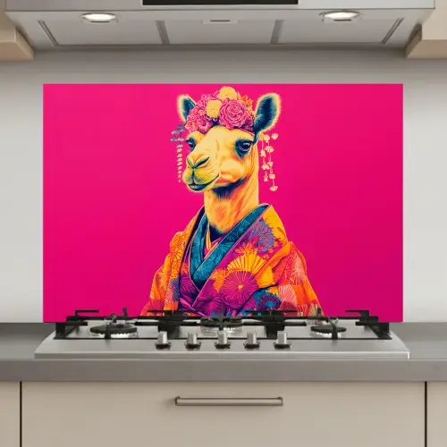 Kameel - Bloemen - Kimono - Waaiers keuken achterwand spatscherm klein -3d_website