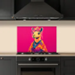 Kameel - Bloemen - Kimono - Waaiers keuken achterwand spatscherm klein -sfeer1