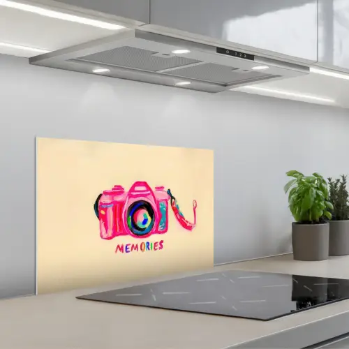 Camera - Memories - Roze - Geschilderd keuken achterwand spatscherm klein -3d_schuin