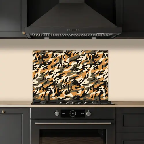 Camouflage - Aardetinten - Patroon keuken achterwand spatscherm klein 900 -sfeer1