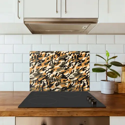 Camouflage - Aardetinten - Patroon keuken achterwand spatscherm klein 900 -sfeer2
