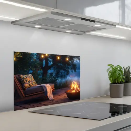 Kampvuur - Meer - Avondlicht keuken achterwand spatscherm klein -3d_schuin