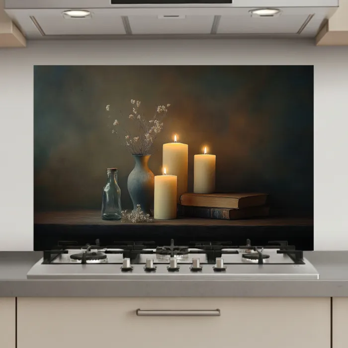 Kaarsen - Stilleven - Rustiek - Boeken keuken achterwand spatscherm klein -3d_website