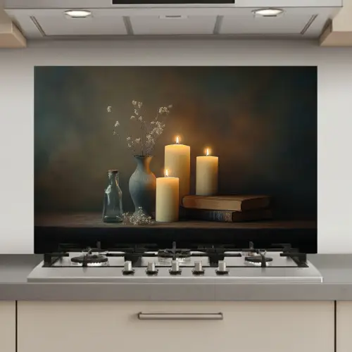 Kaarsen - Stilleven - Rustiek - Boeken keuken achterwand spatscherm klein -3d_website