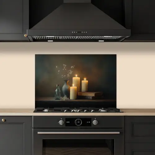 Kaarsen - Stilleven - Rustiek - Boeken keuken achterwand spatscherm klein -sfeer1