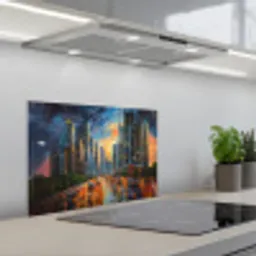 Auto - Skyline - Zon - Blauw keuken achterwand spatscherm klein -3d_schuin
