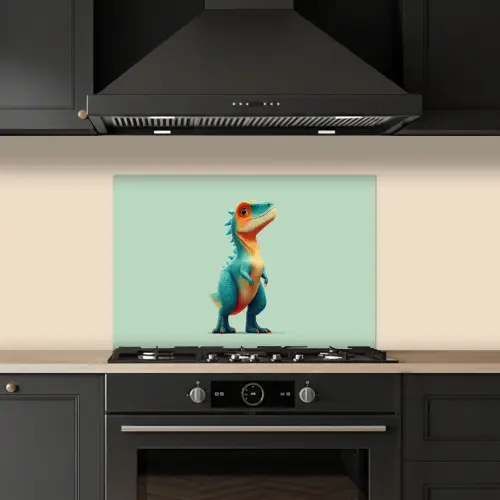Cartoon - Dino - Oranje - Stekels keuken achterwand spatscherm klein -sfeer1