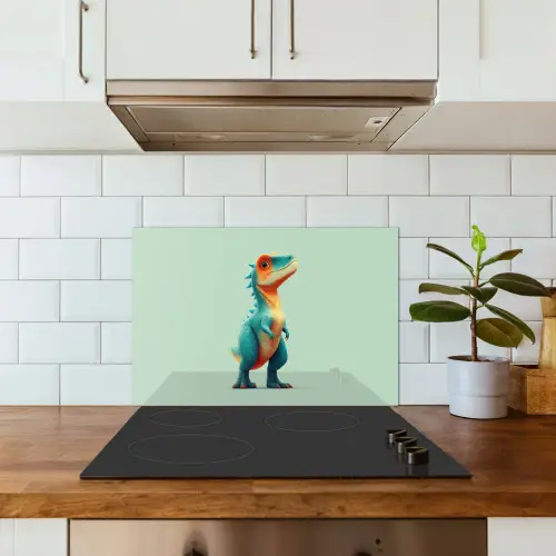 Cartoon - Dino - Oranje - Stekels keuken achterwand spatscherm klein -sfeer2