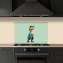 Cartoon - Dino - Oranje - Stekels keuken achterwand spatscherm klein -sfeer1