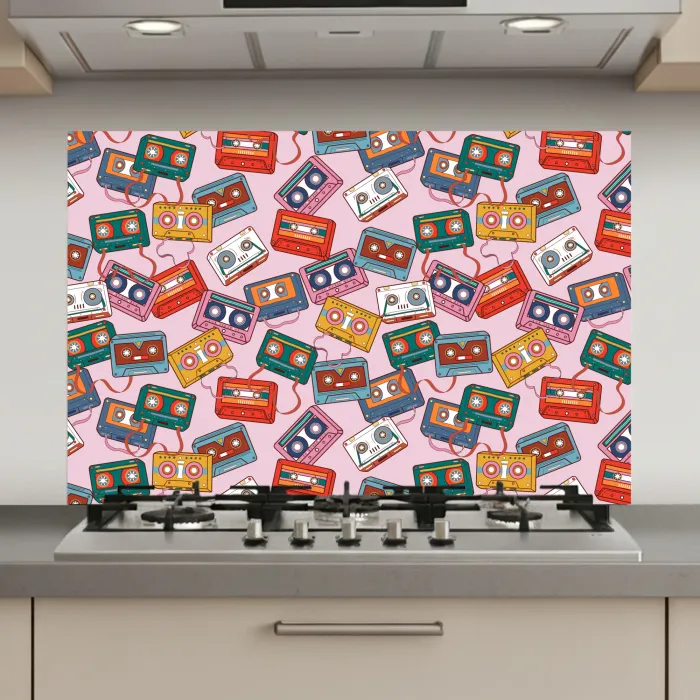 Cassette - Patroon - Roze keuken achterwand spatscherm klein 900 -3d_website