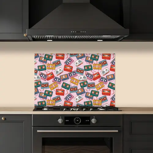 Cassette - Patroon - Roze keuken achterwand spatscherm klein 900 -sfeer1