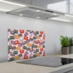 Cassette - Patroon - Roze keuken achterwand spatscherm klein 900 -3d_schuin