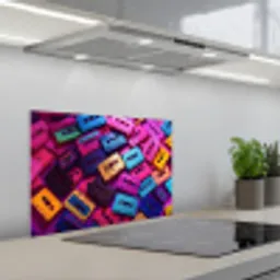 Cassetteband - Kleurrijk - Energiek keuken achterwand spatscherm klein -3d_schuin