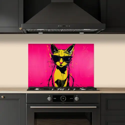 Kat - Art - Zonnebril - Roze keuken achterwand spatscherm klein -sfeer1