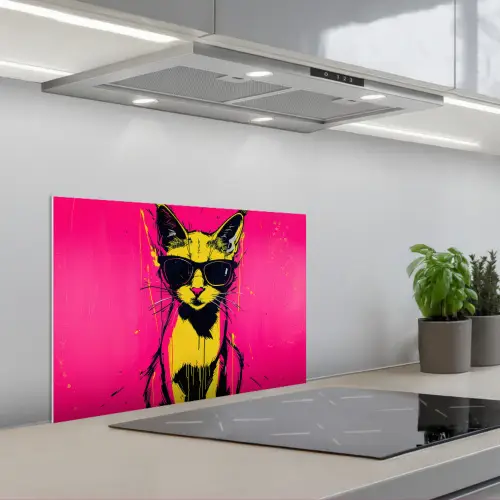Kat - Art - Zonnebril - Roze keuken achterwand spatscherm klein -3d_schuin