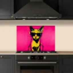 Kat - Art - Zonnebril - Roze keuken achterwand spatscherm klein -sfeer1
