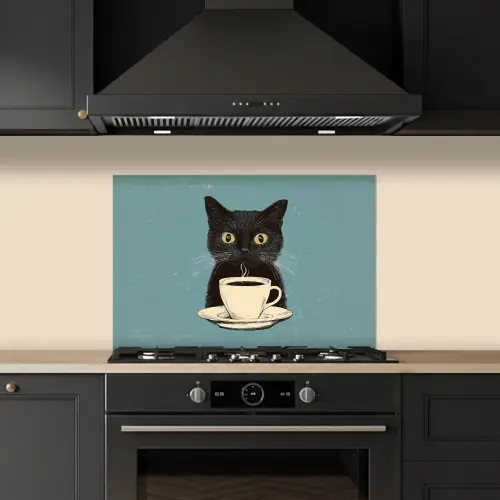 Kat - Zwart - Koffie - Minimalistisch keuken achterwand spatscherm klein -sfeer1