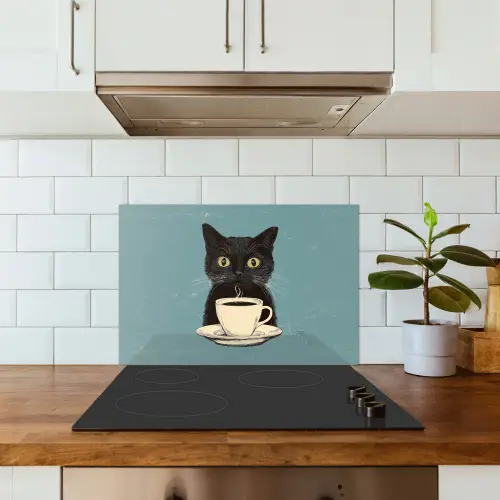 Kat - Zwart - Koffie - Minimalistisch keuken achterwand spatscherm klein -sfeer2