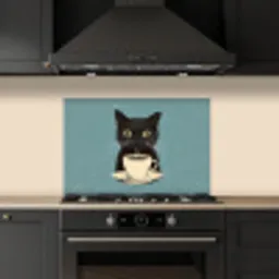 Kat - Zwart - Koffie - Minimalistisch keuken achterwand spatscherm klein -sfeer1