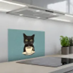 Kat - Zwart - Koffie - Minimalistisch keuken achterwand spatscherm klein -3d_schuin