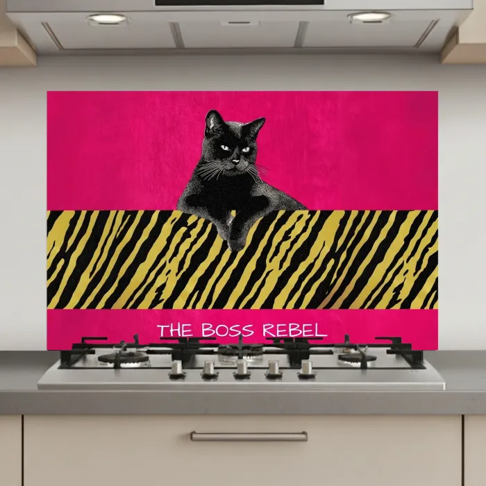 Kat - Baas - Roze - Tijgerprint keuken achterwand spatscherm klein -3d_website