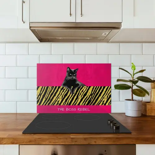 Kat - Baas - Roze - Tijgerprint keuken achterwand spatscherm klein -sfeer2