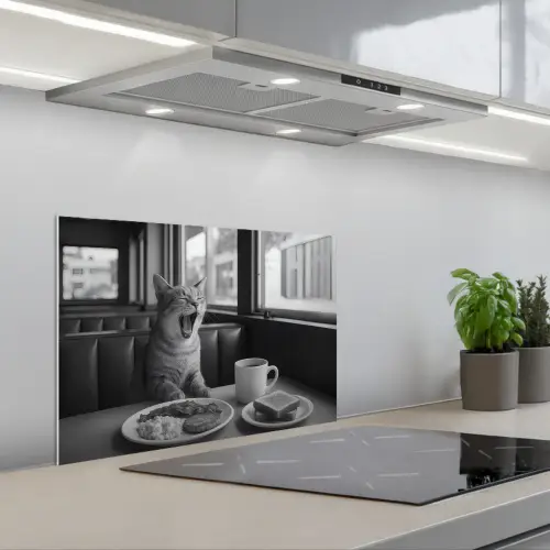 Kat - Koffie - Brood - Zwart keuken achterwand spatscherm klein -3d_schuin