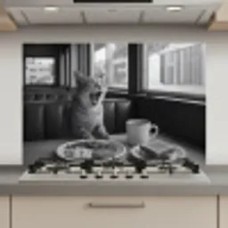 Kat - Koffie - Brood - Zwart keuken achterwand spatscherm klein -3d_website