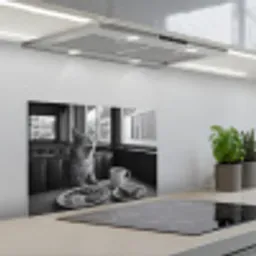 Kat - Koffie - Brood - Zwart keuken achterwand spatscherm klein -3d_schuin