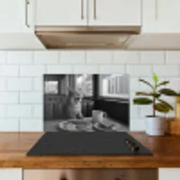 Kat - Koffie - Brood - Zwart keuken achterwand spatscherm klein -sfeer2