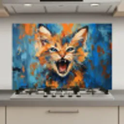 Kat - Kleurrijk - Oranje - Blauw keuken achterwand spatscherm klein -3d_website