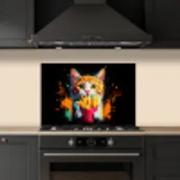 Kat - Eten - Patat - Graffiti - Abstract keuken achterwand spatscherm klein -sfeer1