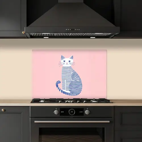 Kat - Illustratie - Minimalistisch - Roze keuken achterwand spatscherm klein -sfeer1