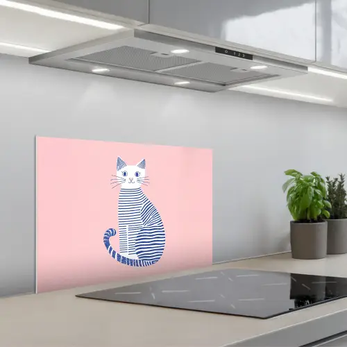 Kat - Illustratie - Minimalistisch - Roze keuken achterwand spatscherm klein -3d_schuin