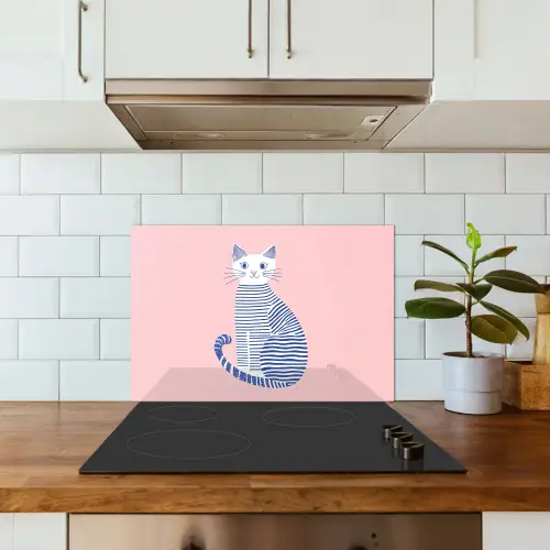 Kat - Illustratie - Minimalistisch - Roze keuken achterwand spatscherm klein -sfeer2