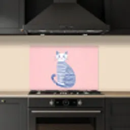Kat - Illustratie - Minimalistisch - Roze keuken achterwand spatscherm klein -sfeer1