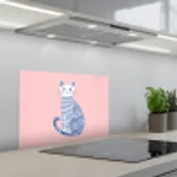 Kat - Illustratie - Minimalistisch - Roze keuken achterwand spatscherm klein -3d_schuin