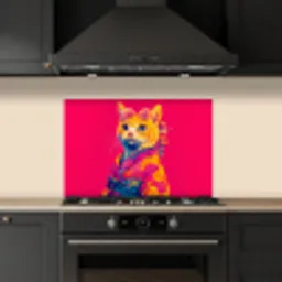 Kat - Kimono - Bloemen - Roze keuken achterwand spatscherm klein -sfeer1